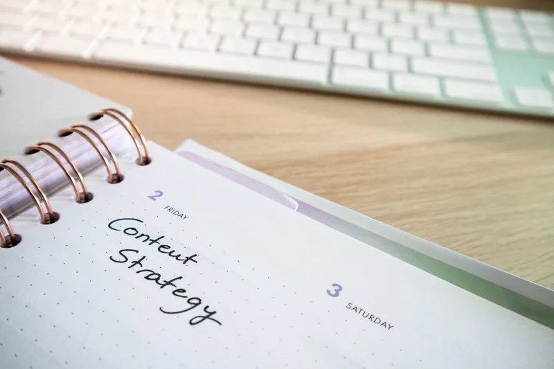 Content calendar grid with LinkedIn post format icons arranged by day, teal and navy color scheme on white background