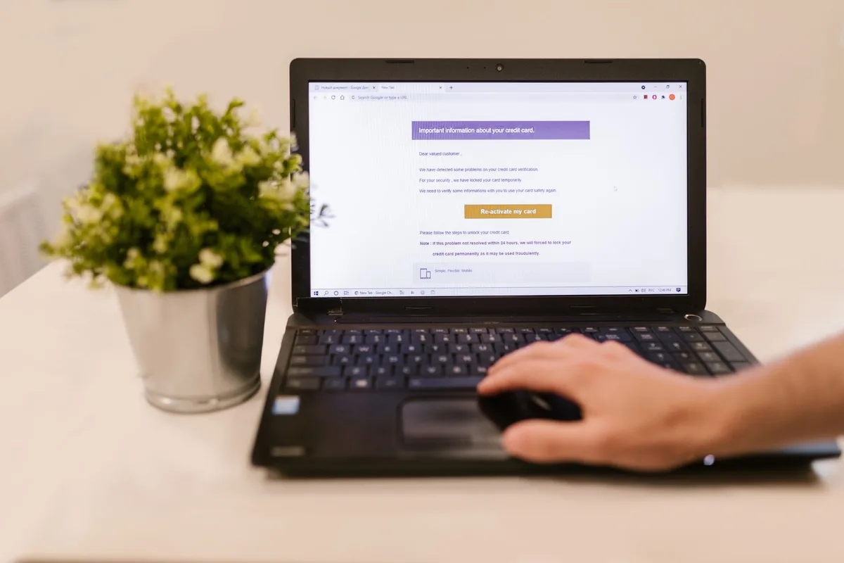 Person reading an email newsletter on a laptop indoors